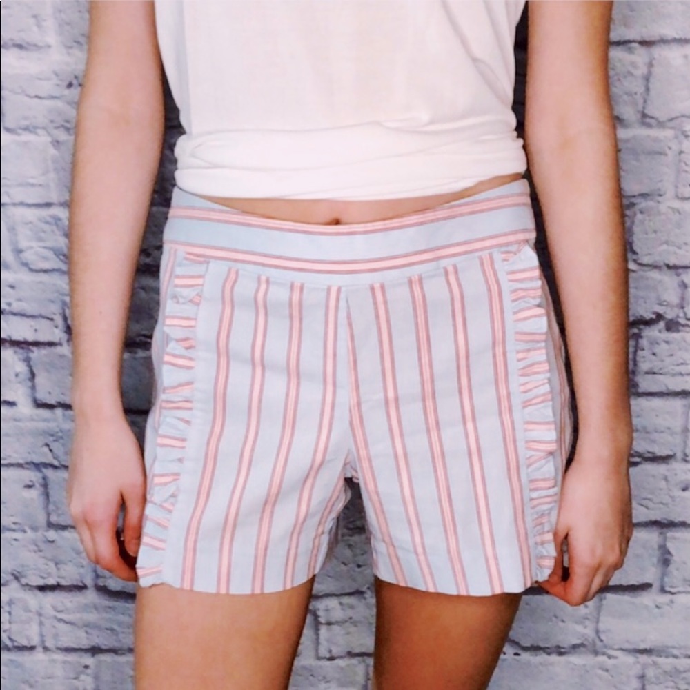 Loft Striped Ruffled Light Blue Shorts